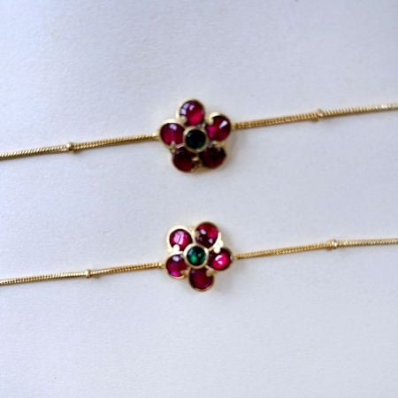 Handmade Brass Metal Jewellery Floral Stone Anklet Pair